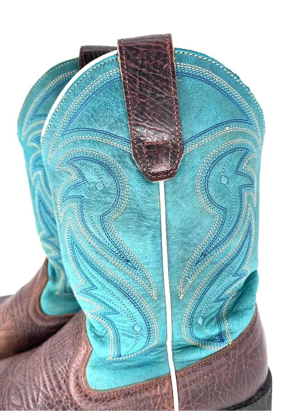RANK 45 Boys' Connor Western Boots Sz 6 BROAD SQUARE TOE Blue Brown Cowboy Rodeo